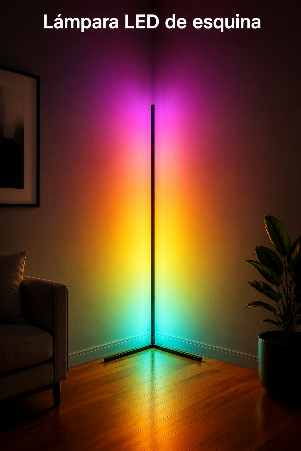 Lámpara de pie inteligente RGB con iluminación ambiental.