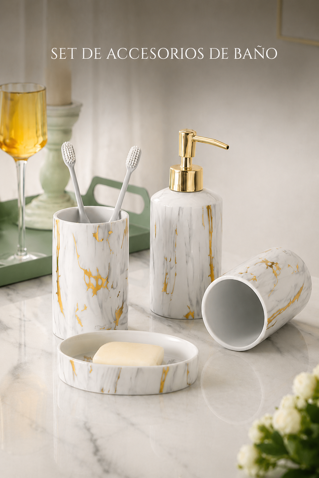 Set de Accesorios de Baño de Lujo en Cerámica
